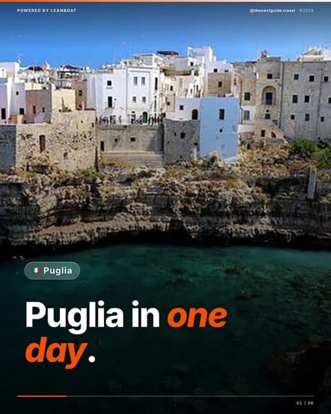 TheNextGuide Instagram carousel cover: a day in Puglia